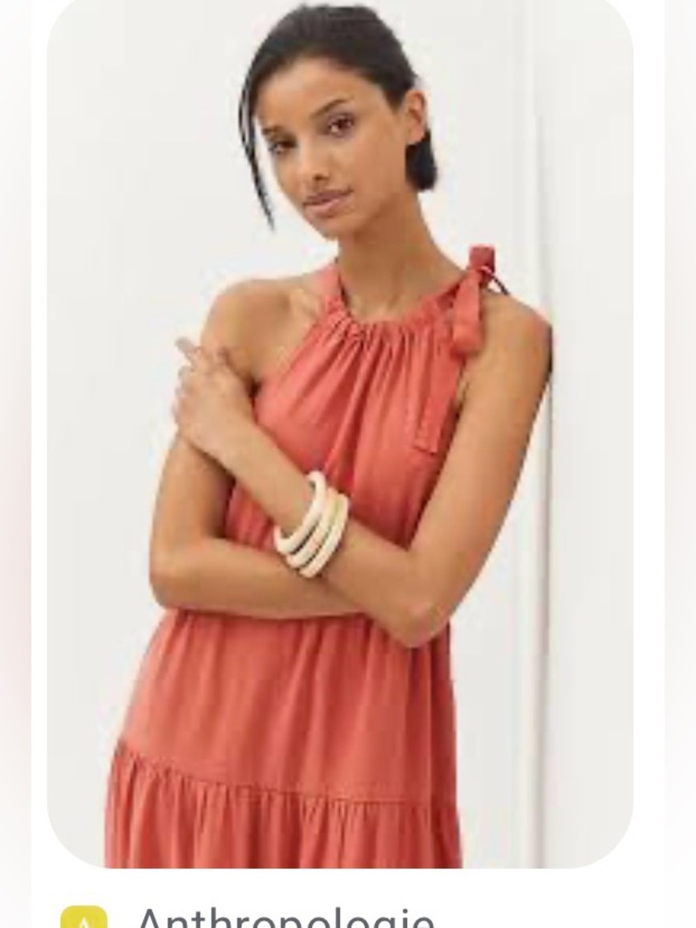 Anthropologie Cloth & Stone Coral Halter Tie-Neck Maxi Dress